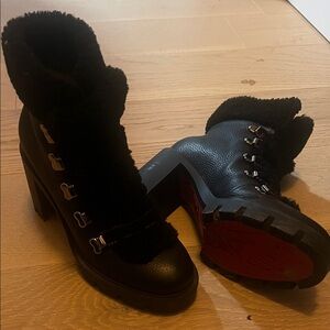 Christian Louboutin Black Shearling Heeled Boots